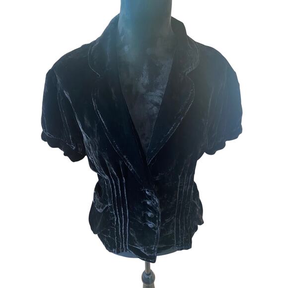 Retro Chic, Old Hollywood, Vintage Glam Black Plush Velvet Jacket Top - Picture 5 of 5